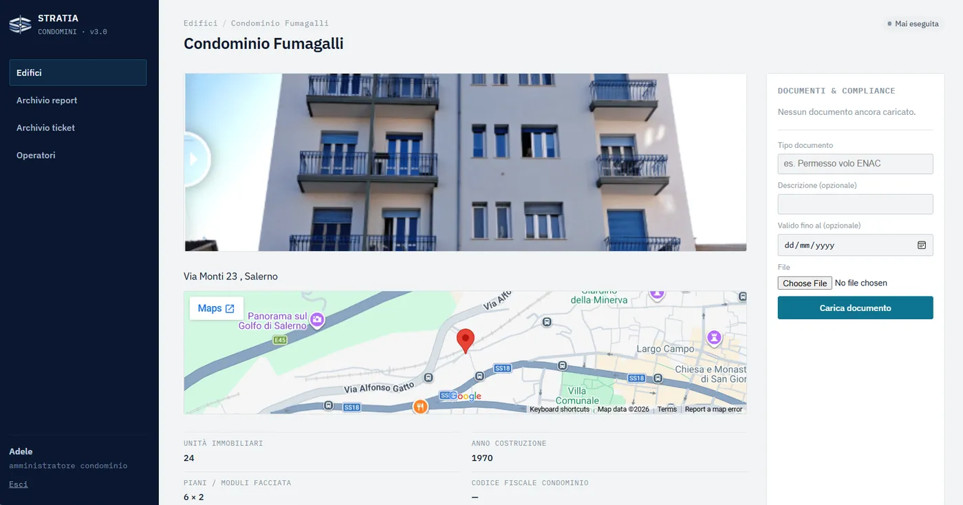 Dashboard amministratore STRATIA Condomini con un edificio in gestione